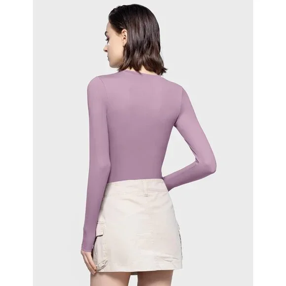 Women's Mauve Long Sleeve T Shirts Crew Neck Slim Fit Sexy Collection - Picture 5 of 6